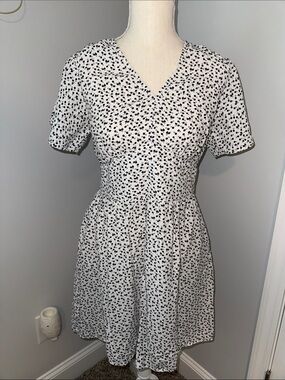 LOFT White Mini Dress with Black Dot Print